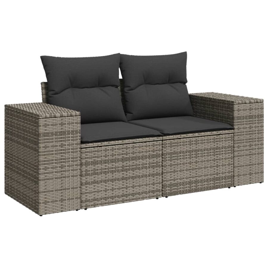 6-delige Loungeset met kussens poly rattan grijs - Afbeelding 3