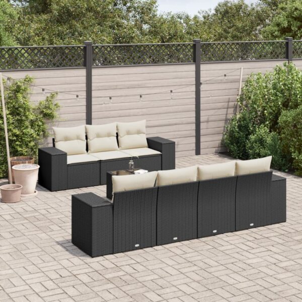 8-delige Loungeset met kussens poly rattan zwart