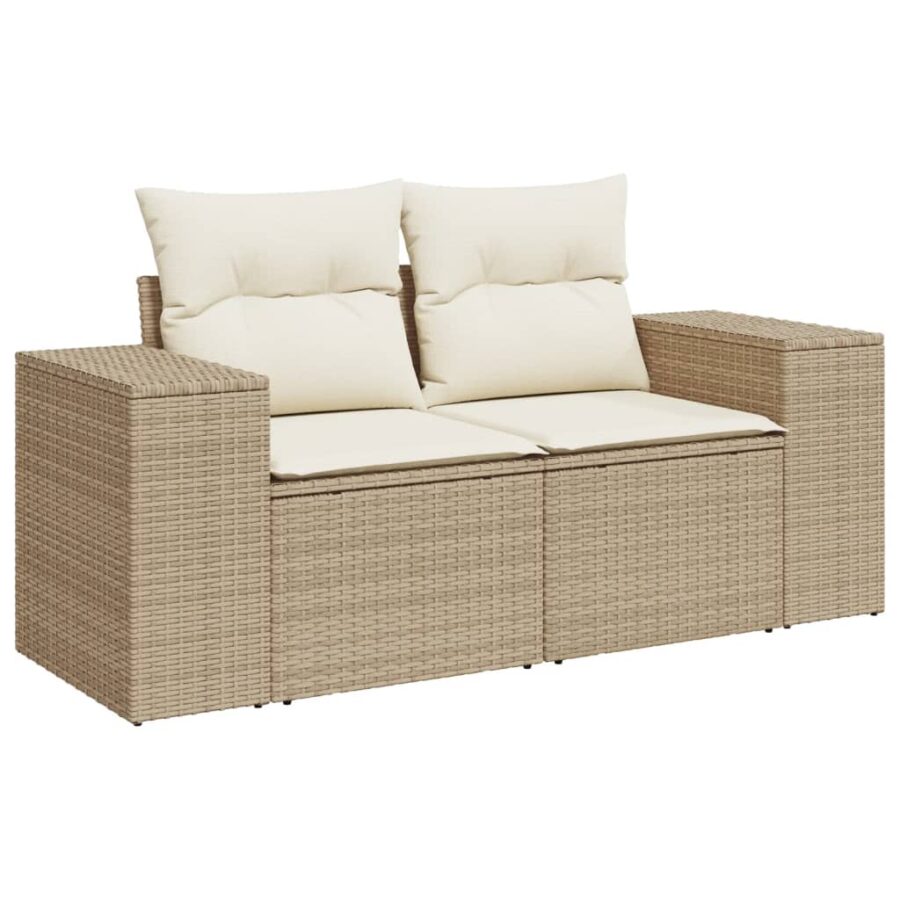 8-delige Loungeset met kussens poly rattan beige - Afbeelding 4