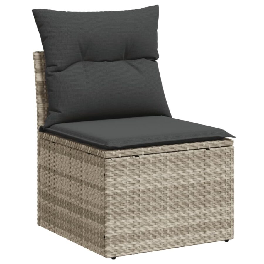 9-delige Loungeset met kussens poly rattan lichtgrijs - Afbeelding 4