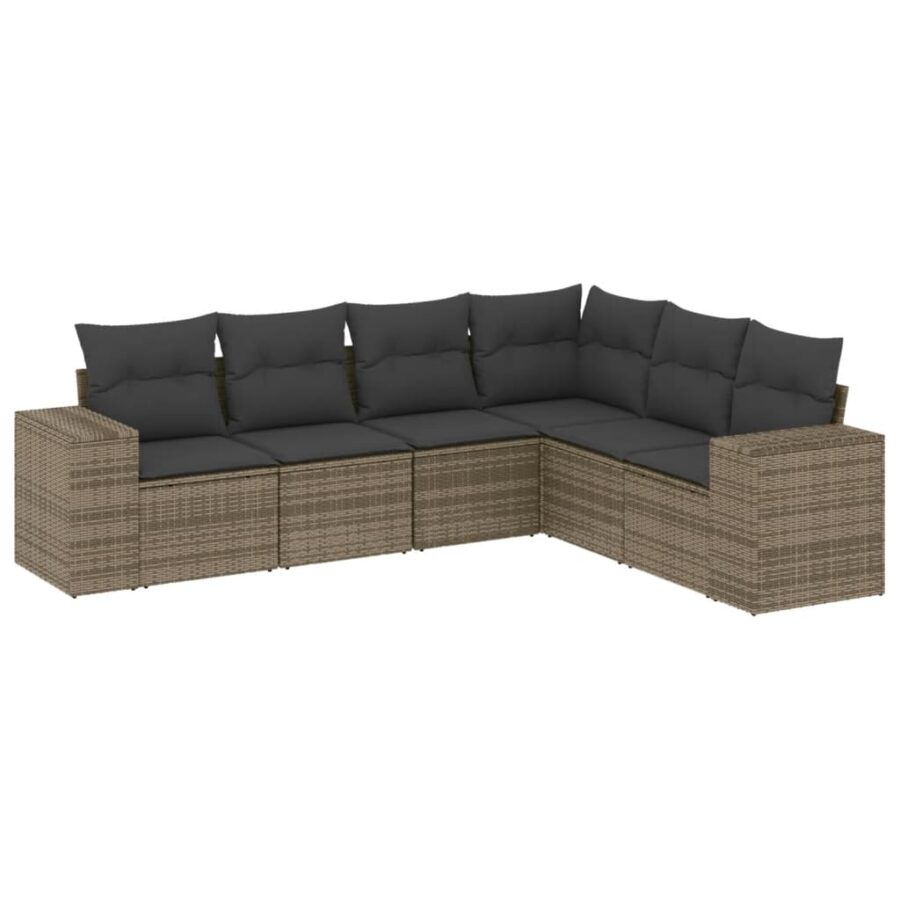 6-delige Loungeset met kussens poly rattan grijs - Afbeelding 2