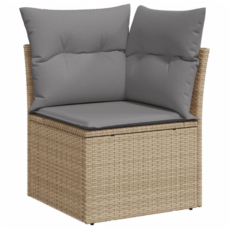 10-delige Loungeset met kussens poly rattan beige - Afbeelding 3