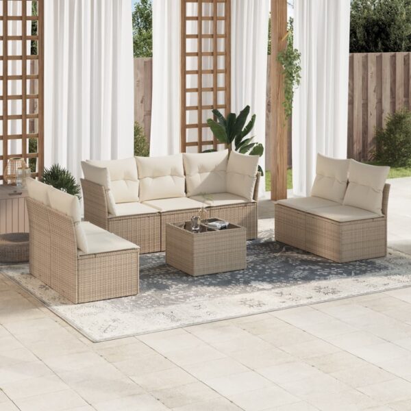 8-delige Loungeset met kussens poly rattan beige