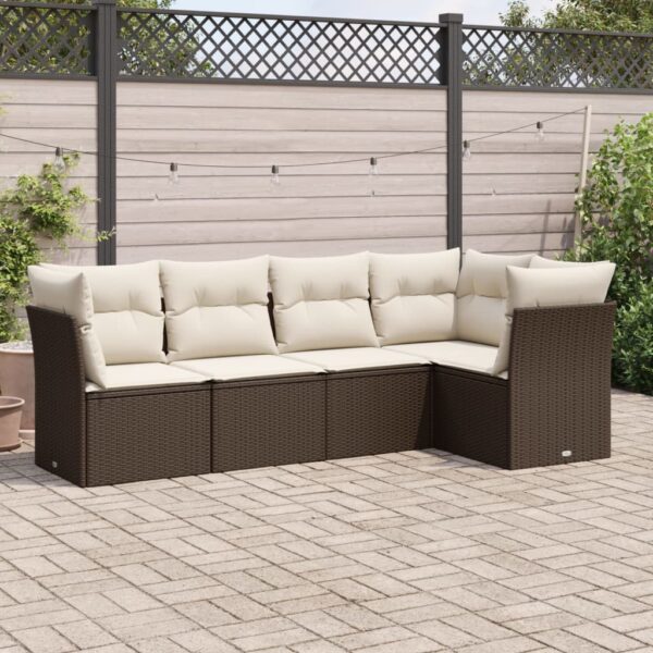 5-delige Loungeset met kussens poly rattan bruin