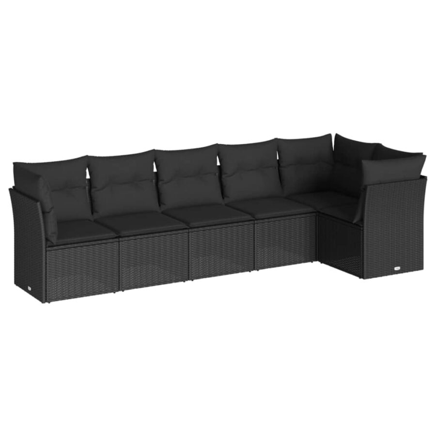 6-delige Loungeset met kussens poly rattan zwart - Afbeelding 2