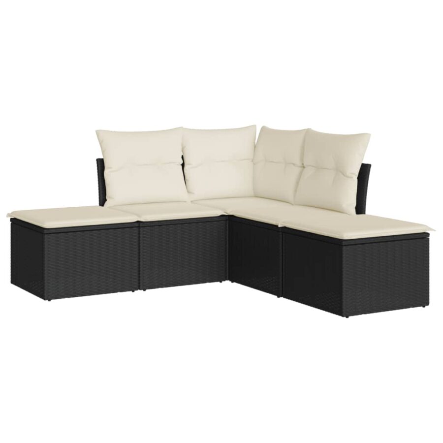 5-delige Loungeset met kussens poly rattan zwart - Afbeelding 2