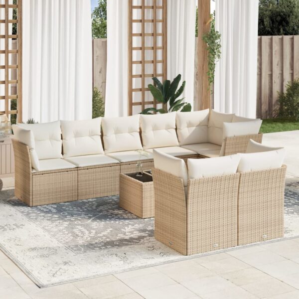 9-delige Loungeset met kussens poly rattan beige