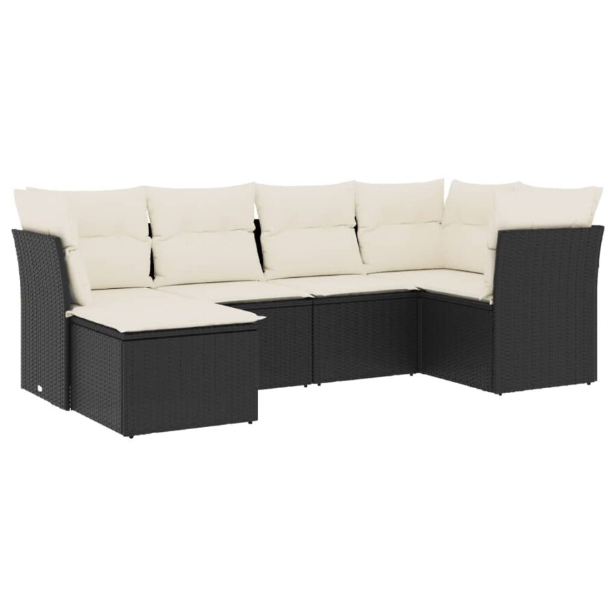 6-delige Loungeset met kussens poly rattan zwart - Afbeelding 2