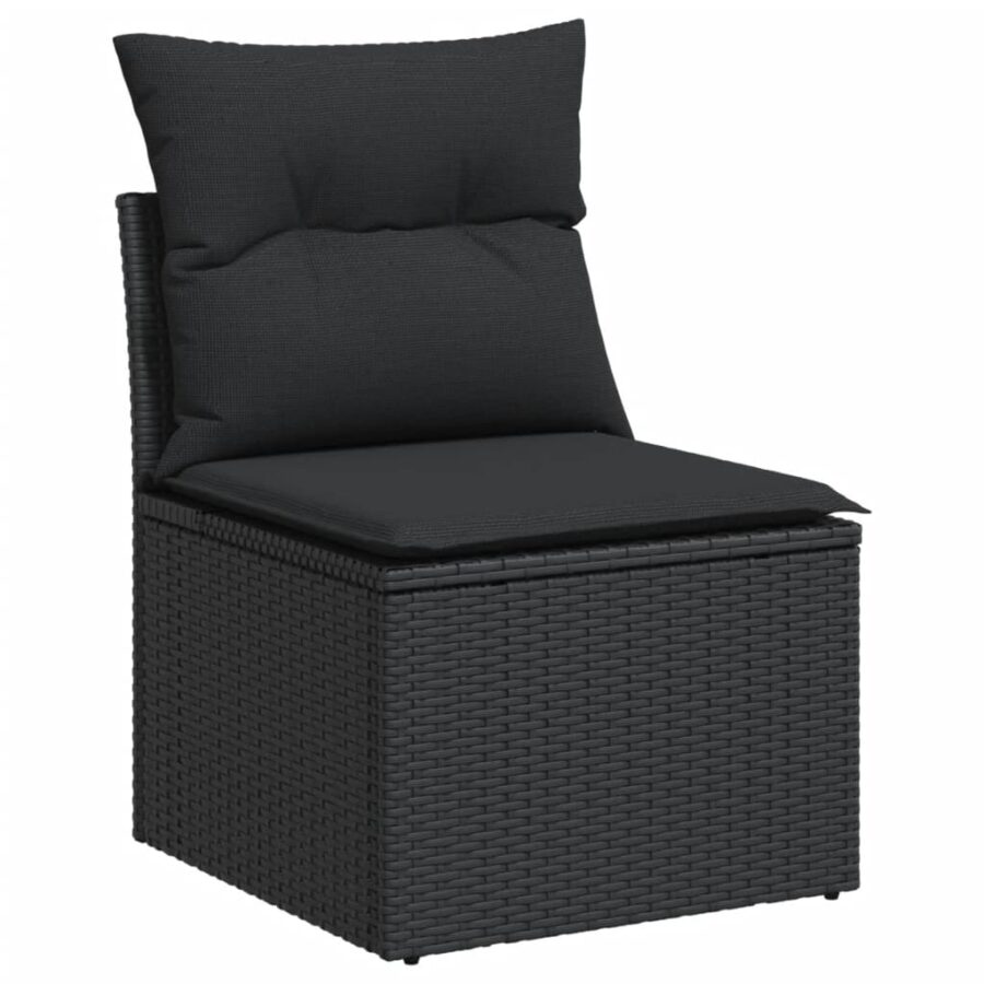 10-delige Loungeset met kussens poly rattan zwart - Afbeelding 3
