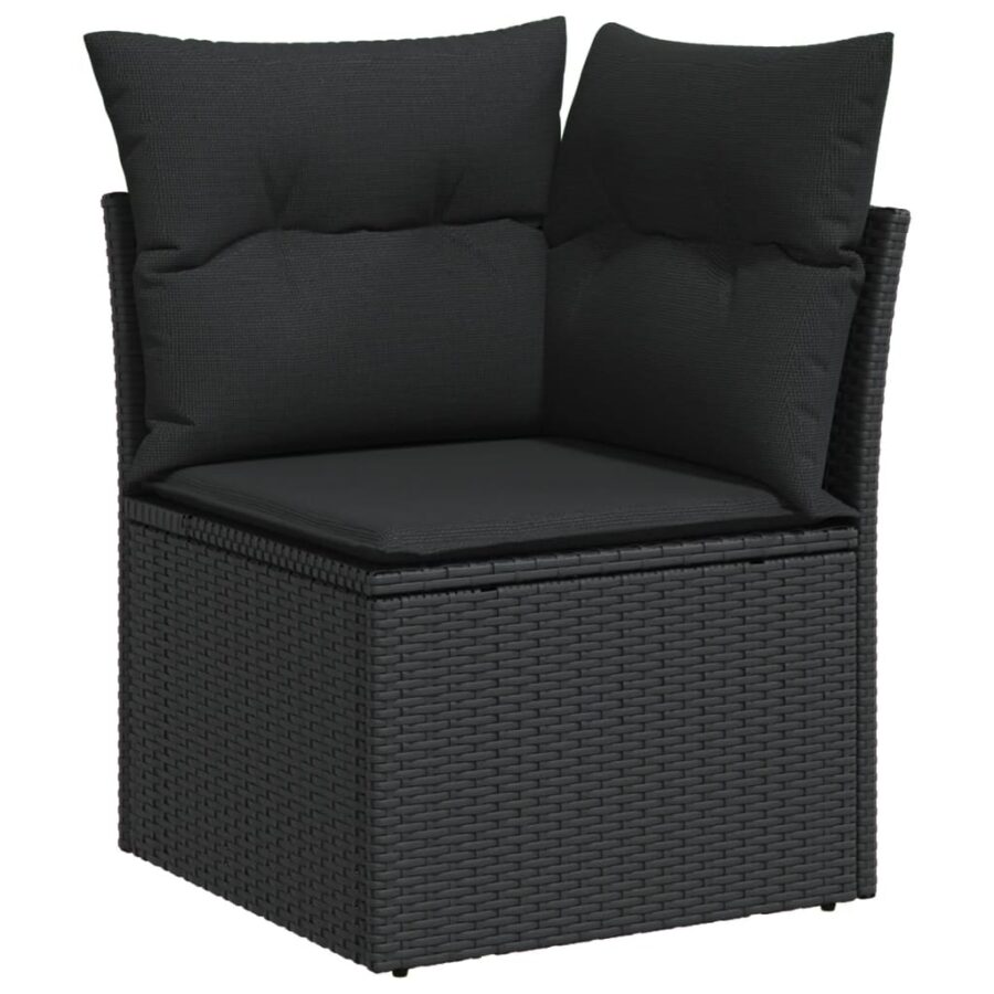 10-delige Loungeset met kussens poly rattan zwart - Afbeelding 4