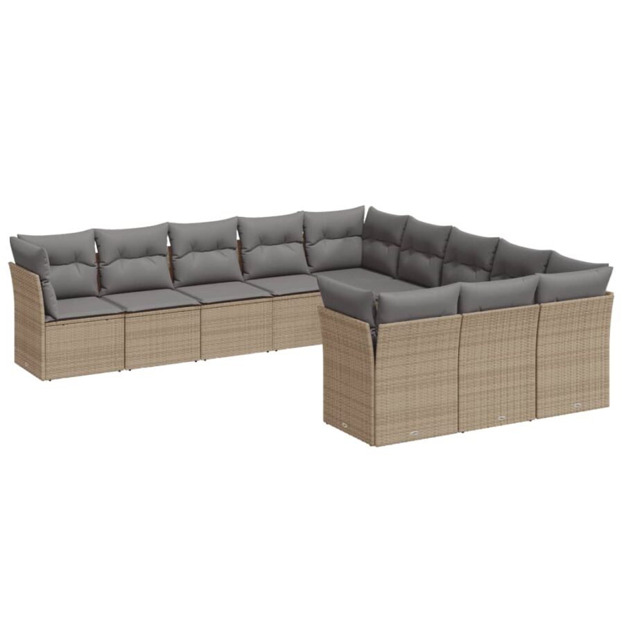 11-delige Tuinset met kussens poly rattan beige - Afbeelding 2
