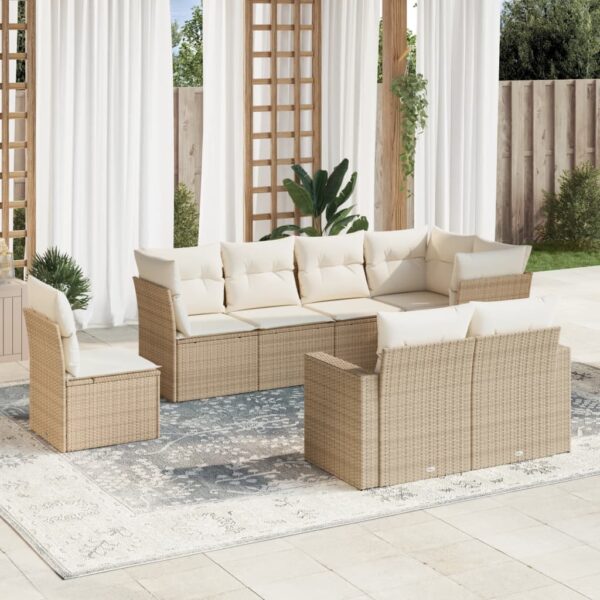 8-delige Loungeset met kussens poly rattan beige