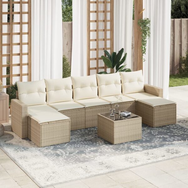 8-delige Loungeset met kussens poly rattan beige