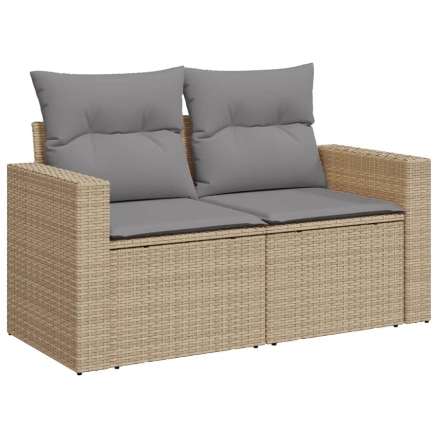 10-delige Loungeset met kussens poly rattan beige - Afbeelding 6