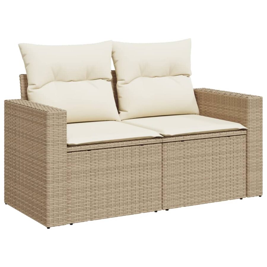 10-delige Loungeset met kussens poly rattan beige - Afbeelding 4
