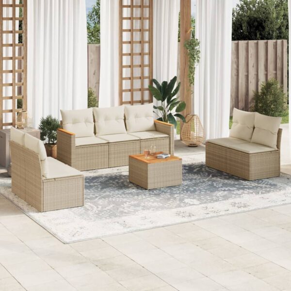 8-delige Loungeset met kussens poly rattan beige