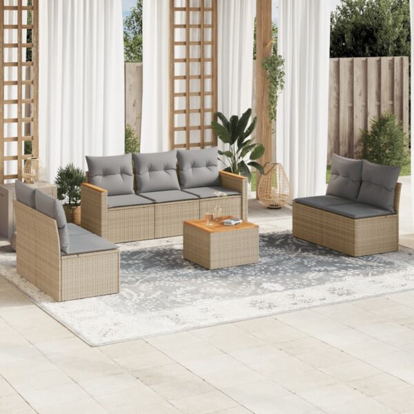 8-delige Loungeset met kussens poly rattan gemengd beige
