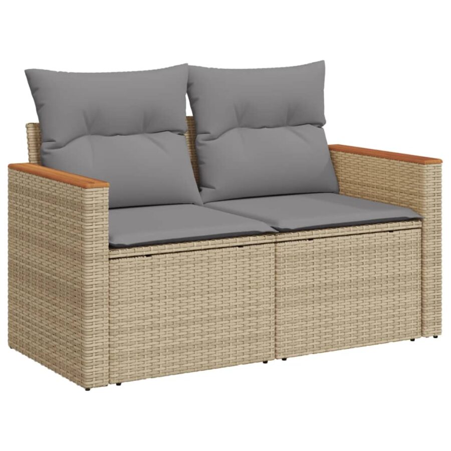 4-delige Loungeset met kussens poly rattan gemengd beige - Afbeelding 3