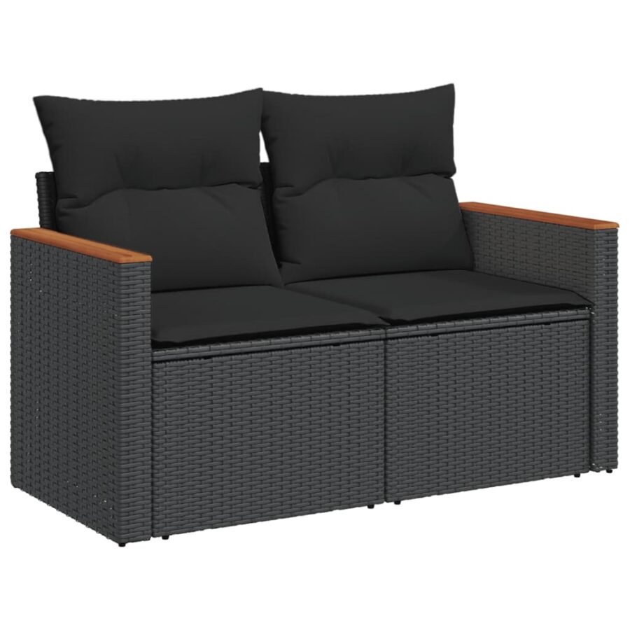6-delige Loungeset met kussens poly rattan zwart - Afbeelding 3