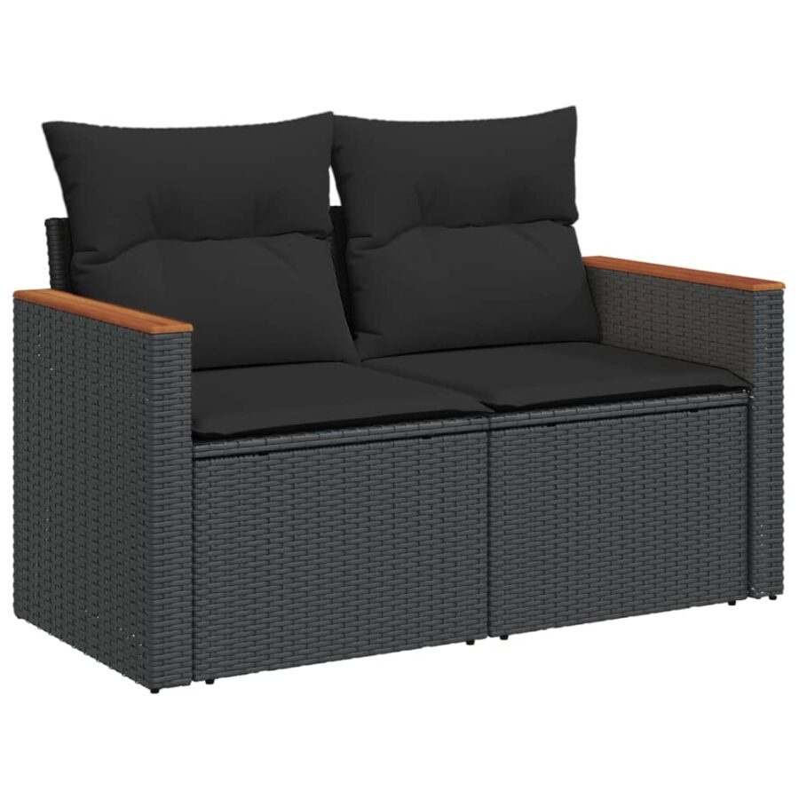 6-delige Loungeset met kussens poly rattan zwart - Afbeelding 3