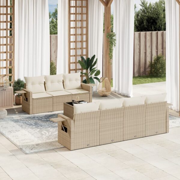 8-delige Loungeset met kussens poly rattan beige