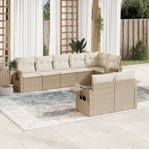 8-delige Loungeset met kussens poly rattan beige
