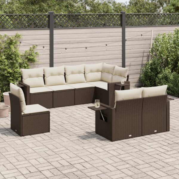8-delige Loungeset met kussens poly rattan bruin