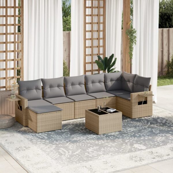 8-delige Loungeset met kussens poly rattan beige