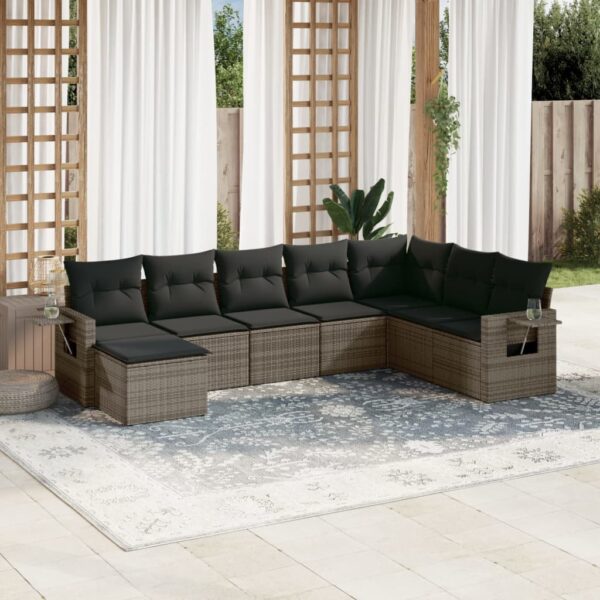 8-delige Loungeset met kussens poly rattan grijs
