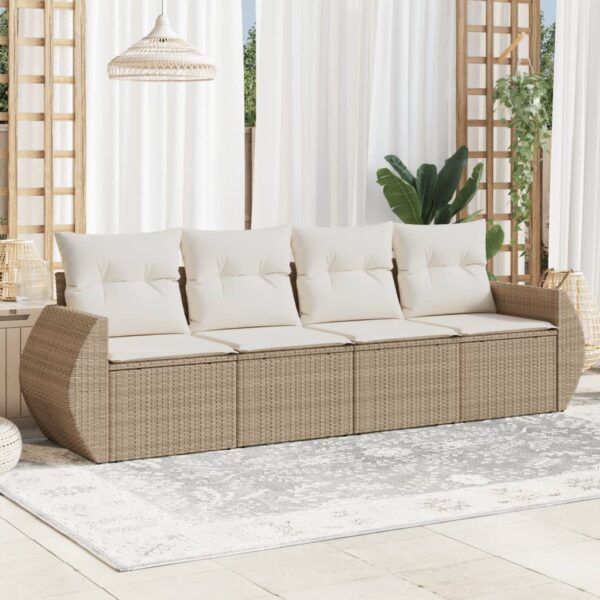 4-delige Loungeset met kussens poly rattan beige