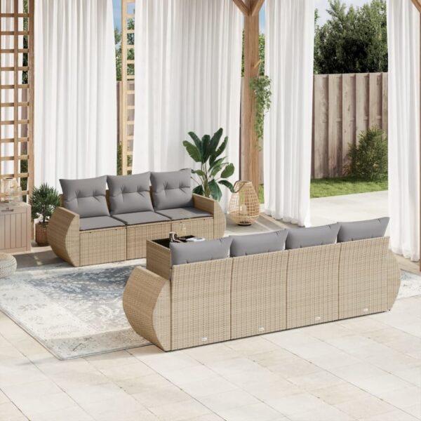 8-delige Loungeset met kussens poly rattan beige