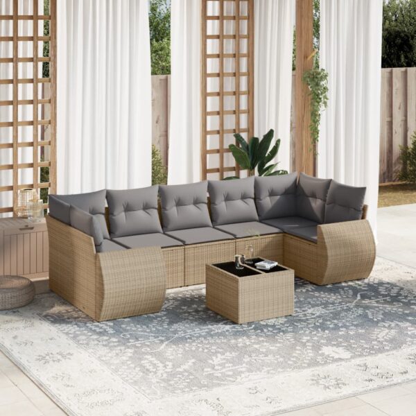8-delige Loungeset met kussens poly rattan beige