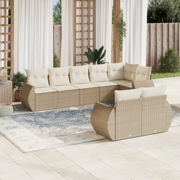 8-delige Loungeset met kussens poly rattan beige