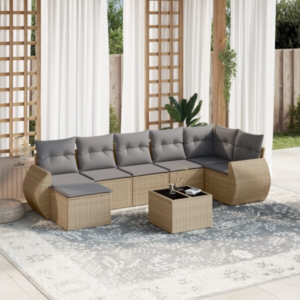 8-delige Loungeset met kussens poly rattan beige