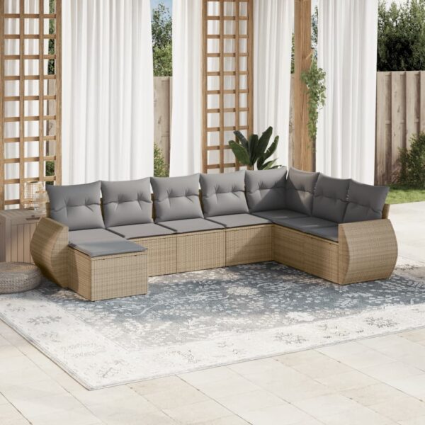 8-delige Loungeset met kussens poly rattan beige