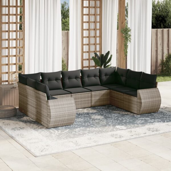 9-delige Loungeset met kussens poly rattan grijs