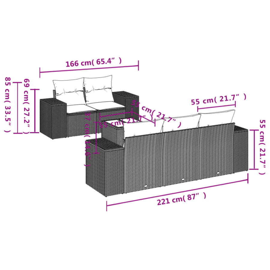 6-delige Loungeset met kussens poly rattan lichtgrijs - Afbeelding 3