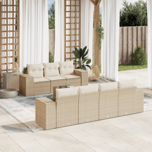 8-delige Loungeset met kussens poly rattan beige