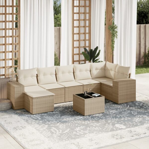 8-delige Loungeset met kussens poly rattan beige