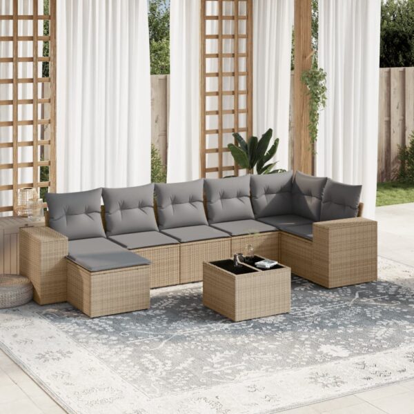 8-delige Loungeset met kussens poly rattan beige