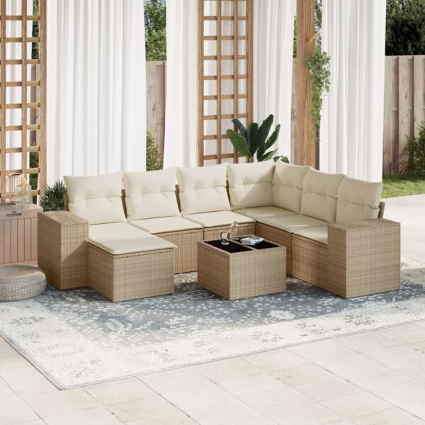 8-delige Loungeset met kussens poly rattan beige