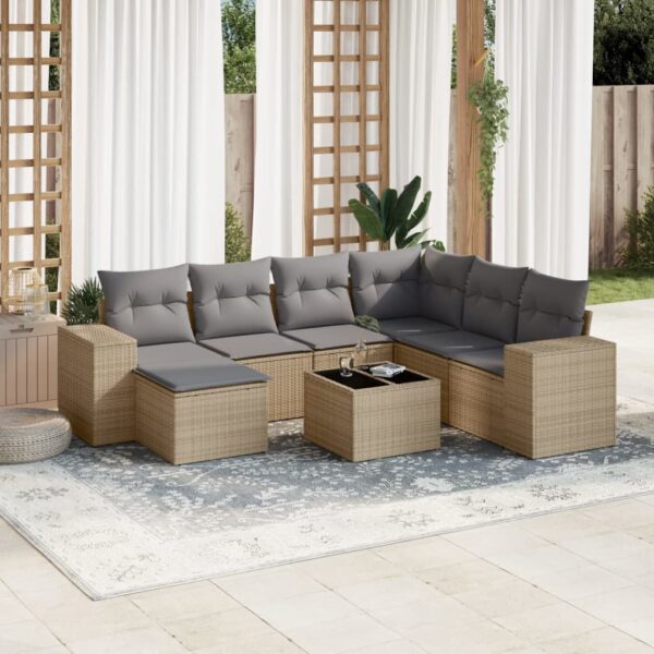 8-delige Loungeset met kussens poly rattan beige