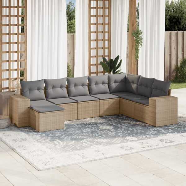 8-delige Loungeset met kussens poly rattan beige