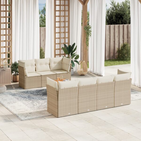 8-delige Loungeset met kussens poly rattan beige