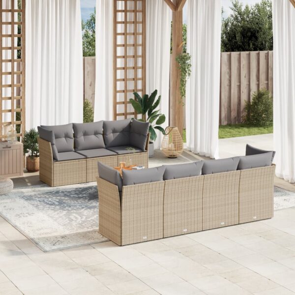 8-delige Loungeset met kussens poly rattan gemengd beige