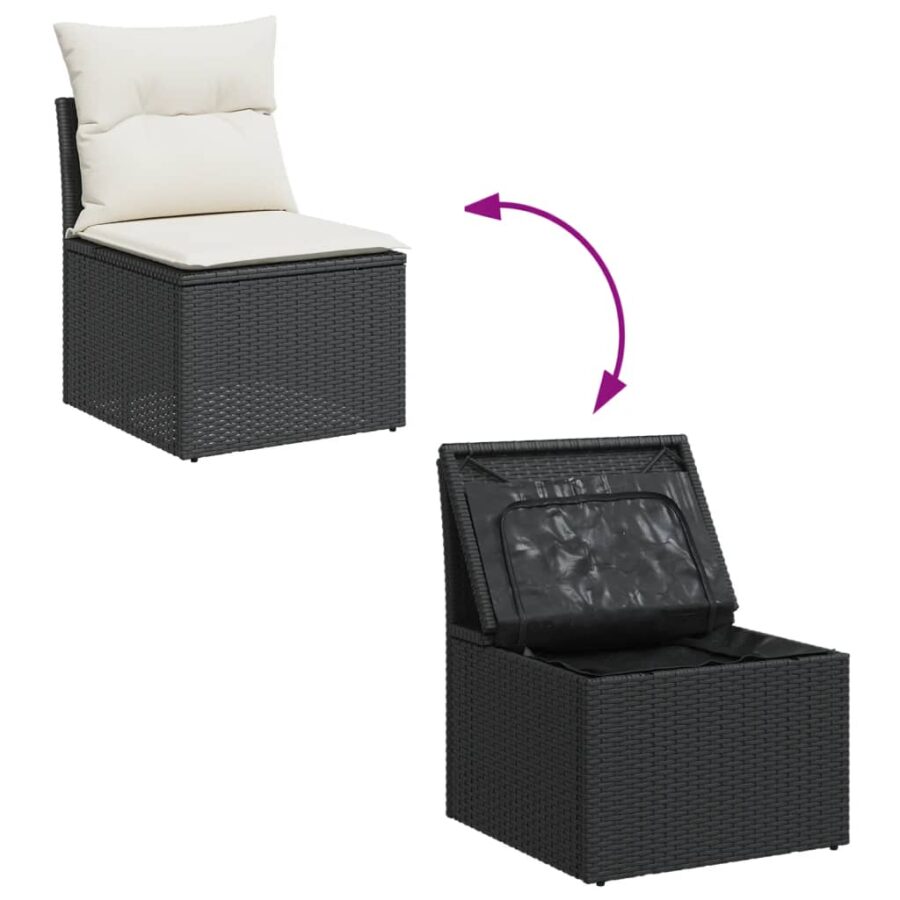 6-delige Loungeset met kussens poly rattan zwart - Afbeelding 8