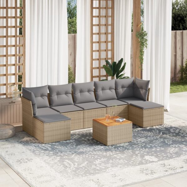 8-delige Loungeset met kussens poly rattan gemengd beige