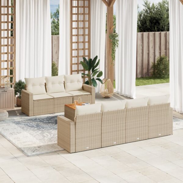 8-delige Loungeset met kussens poly rattan beige