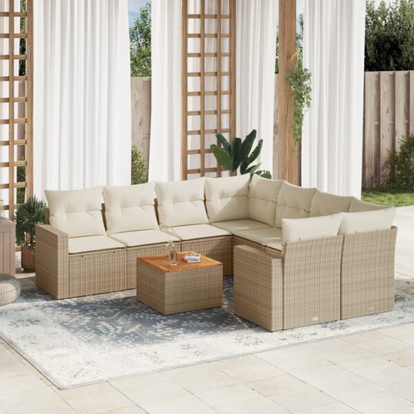 9-delige Loungeset met kussens poly rattan beige