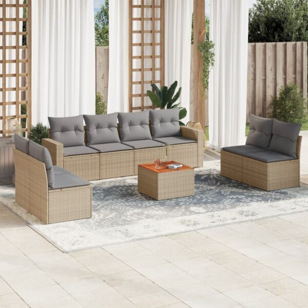 9-delige Loungeset met kussens poly rattan gemengd beige
